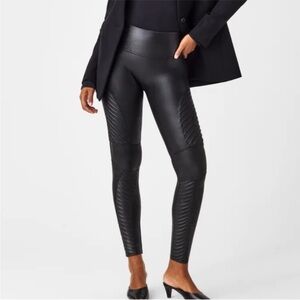 SPANX Black Faux Leather Moto Leggings Size XSP